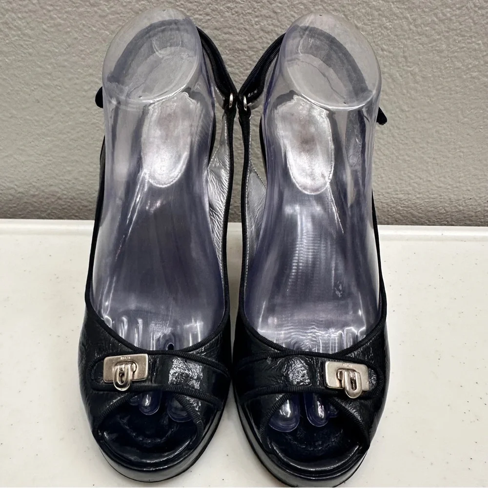 Barbara Bui Heels Size 9 Elegant Black Wedge Slingback Shoes